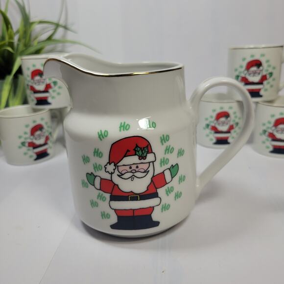 Vintage Napco Santa Eggnog Pitcher & 6 Cups Napcoware Christmas - Picture 4 of 6